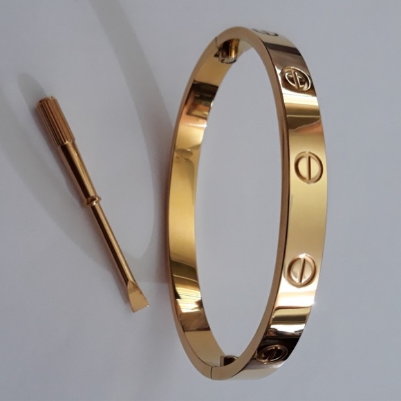 Gold Screw Bracelet Cuff Bangle - Picture 11 of 16